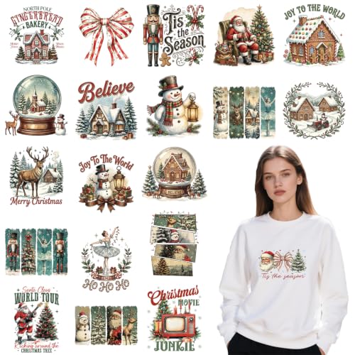 20Pcs Vintage Christmas Iron on Decals Dtf Transfers Ready to Press - color: Vintage Christmas253
