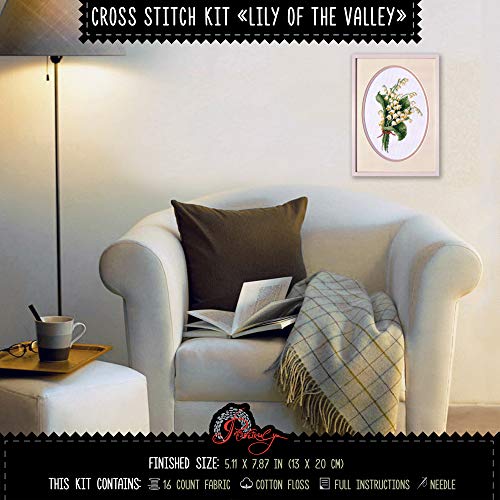 Povitrulya Counted Cross Stitch Kit for Adults 'Lily of The Valley' - Embroidery Set with May Lily Flower Bouquet - color: Lily of the Valley