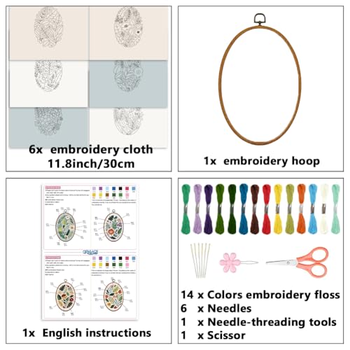 ORIGACH 6 Pack Plants Leaves & Flower Embroidery Kit for Beginners - style: Plants Leaves & Flower