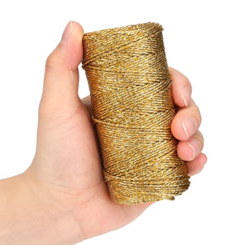 jijAcraft 328 Feet Gold String Twine - 1.5mm Metallic Ornament Thread Gift Wrapping - Inelastic Macrame Glitter Gold Cord for Gift Wrapping, DIY Crafts, Bracelets - color: Gold, size: 328 Feet