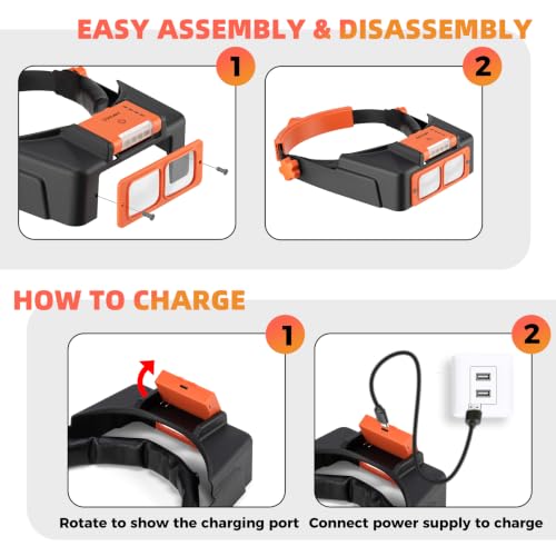 COYLAPY Headband Magnifier with Light, 1.5X-3.5X Magnifying Glasses - color: Orange