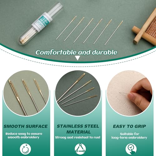 FTEVEN 30PCS Cross Stitch Needles, Size 26 Embroidery Needles Large Eye - size: golden 1.3in