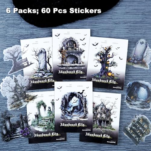 60 Pcs Gothic Halloween Stickers for Scrapbooking and Journaling - color: Forgotten Ruins