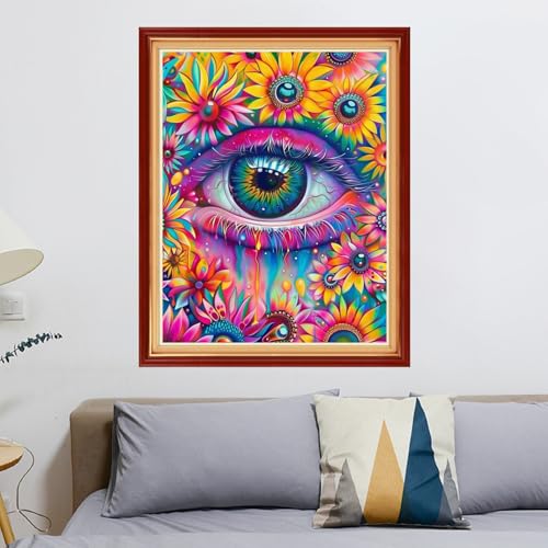 Redxing Stamped Cross Stitch Kits Full Range of Embroidery Starter Kits- Needlepoint Counted Cross Stitch Kits for Beginner Adults 11CT Printed Embroidery Kit-Colorful Flower Eyes 16x20 inchs - color: ArtsKit15