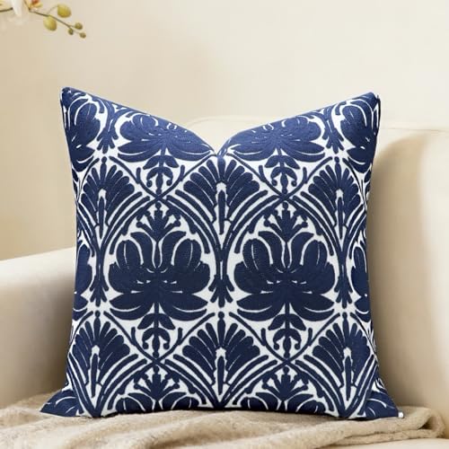 Slow Cow Embroidered Throw Pillow Cover 18 x 18 Inch Navy Blue - color: Navy Rose, size: 18" x 18" (Pack of 1)