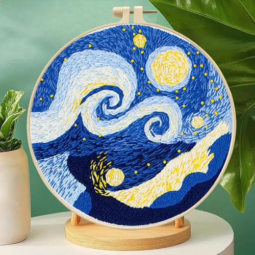 Zhenqing Galaxy Embroidery Kit for Beginners, Starry Night Space Needlework Kit with Pre-Printed Fabric, Hoop, Threads & Tools, Celestial Wall Decor (S-CX9991) - color: Starry Night Space