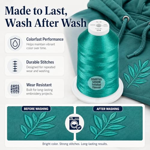 Simthread 5500Yds/5000M 40WT Polyester Embroidery Thread Teal Green 534 - color: Teal Green-534