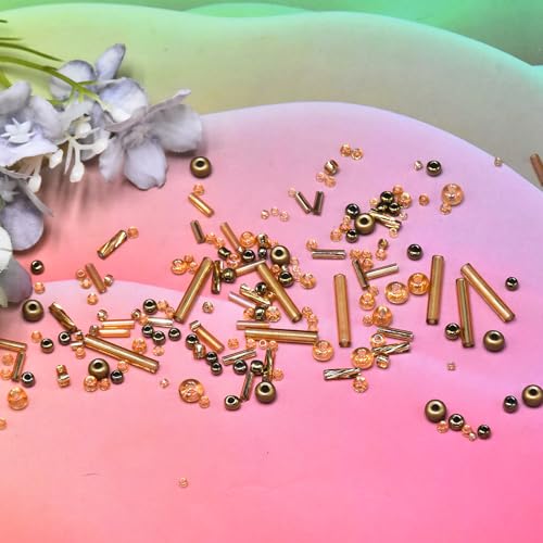 2000PCS Mixed Glass Bugle Beads Glass Gold Seed Micro Tube Bead 1.5-4.5mm Small Gold Embroidery Beads for Jewelry Making