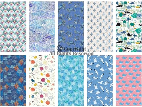 Craftido -25 Options- 100% Cotton Quilting Fabric Bundles 10pcs Fat Quarters 18”x21”-Medium Weight 5.2 oz- Soft Cotton for Quilting, Sewing Project, Patchwork, DIY Crafts – Blue Sea - color: Blue Sea