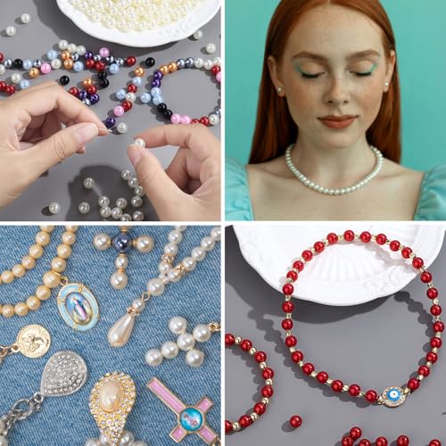 DUQGUHO Red Pearl Beads for Crafts 8mm Red Pearl Beads with Hole - color: Red, size: 8mm