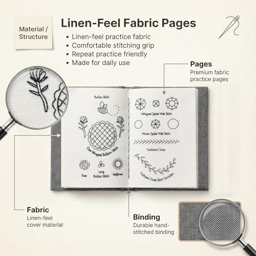 Kranla Embroidery Stitch Book Kit DIY, All in One Sewing kit, All Scenario Sampler for Beginners, Embroidery Practice Pattern with 106 Stitches Sewing Set, Portable Cross Stitch Book
