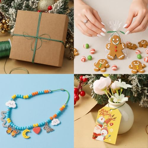 Metallic Cord 218 Yards 1mm Green String Twine Metallic Tinsel Thin Ribbon Rope Green Thread String for Crafts Bracelet Necklace Jewelry Making Gift Wrapping Christmas Ornaments Hanging Decor 2 Roll - style: green