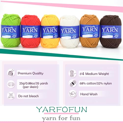 6 Pack Beginners Crochet Yarn Cotton Easy Yarn for Beginners Crocheting and Knitting with Easy to See Stitches Cotton Nylon Blend Yarn for Beginners Crochet Kit-Plants Series, YF-005 - color: Plants Series 02, size: 6 PACK
