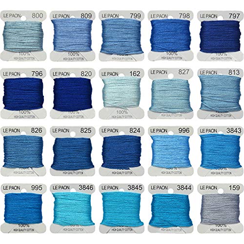 Premium Rainbow Color Embroidery Floss bobbins - Cross Stitch Threads - Friendship Bracelets Floss - Crafts Floss - 20 Bobbins Per Pack Embroidery Floss, Royal Blue Gradient - color: 800-159
