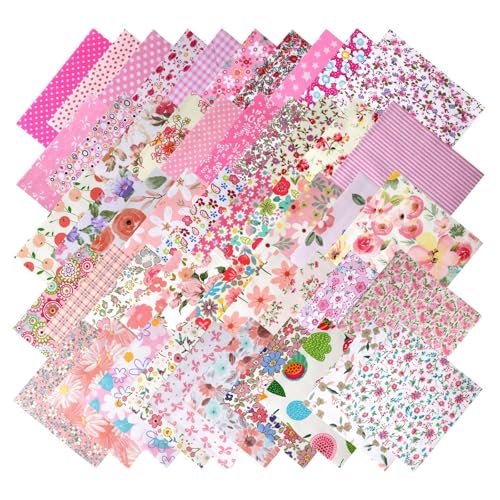 50PCS Pink Floral Quilting Fabric Cotton Fabric Squares Random Style -