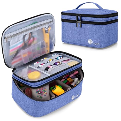 Luxja Double-Layer Large Sewing Organizer, Dark Blue - color: Dark Blue, size: Large