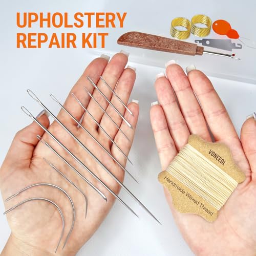 Upholstery Repair Kit: Waxed Sewing Thread (Beige Color) & Heavy Duty Needles (11 PCS) for Leather, Canvas & Quilting Thread - color: Beige