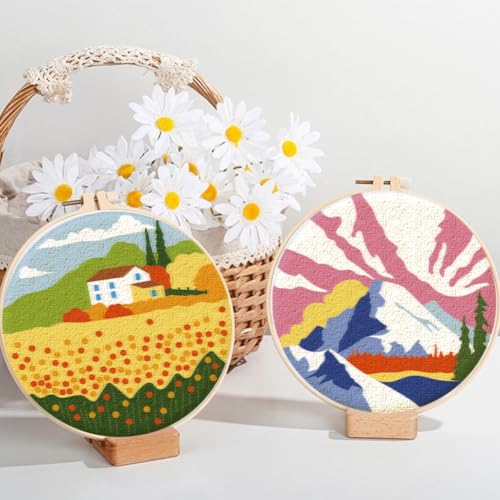 ORIGACH 4 Pack Landscape Embroidery Kit for Beginners - color: Landscape