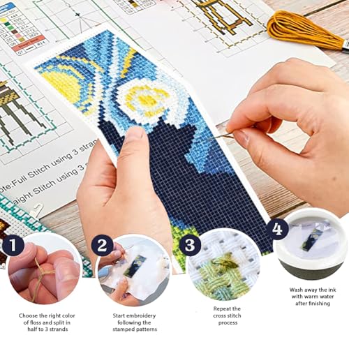 ORIGACH 6 Set Black Cat & Starry Night Cross Stitch Bookmark Kit - style: Black Cat & Starry Night