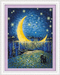 Meecaa Cross Stitch Kits 11 Count Stamped, Nile River People Starry Sky Reflection Embroidery Kit with Accessories Pre Printed (30CMx40CM (Starry Sky 1) - color: Starry Sky 1