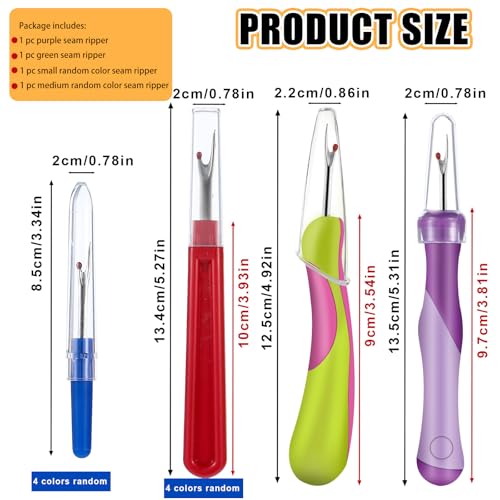 Molain 4 Pcs Seam Ripper Tool Seam Rippers for Sewing Seam Thread Removers Stitch Rippers Handy Unpicker Ergonomic Grip Stitch Remover Tool Stitch Ripper for Sewing Crafting Embroidery
