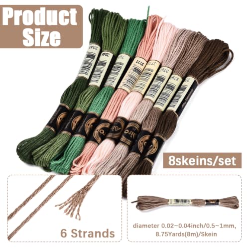 8 Skeins 70 Yards Green Embroidery Floss Thread for Hand Sewing - color: Brown Green, size: 70 Yards