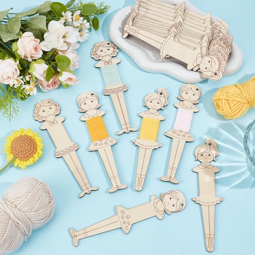 PH PandaHall 3 Style 24pcs Wooden Floss Bobbins Embroidery Bobbins Wood Thread Winding Boards Human Shaped Thread Organizer Cross Stitch Bobbin for Sewing Storage Embroidery Crafting DIY Projects