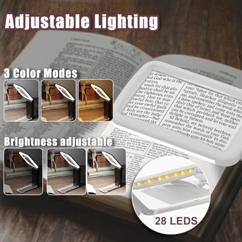 15X Magnifying Glass with Light and Stand, Real Glass Lens, Rechargeable Foldable Handheld Magnifier, 3 Color Modes Dimmable Lighted Page Magnifier for Reading Fine Prints, Low Vision Seniors - color: White Black