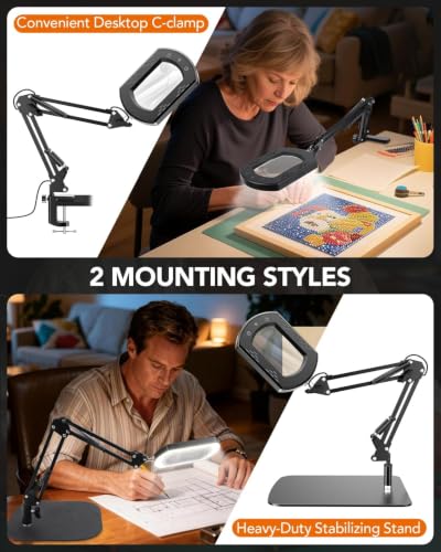 10X Magnifying Glass with Light and Stand, Lighted Desk Magnifying Lamp - color: Black (Base)