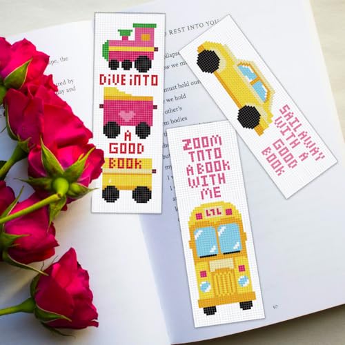 ORIGACH 6 Set Vehicles & Transportation Cross Stitch Bookmark Kit - style: Vehicles & Transportation