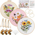 Qupace 3 Pcs Flowers Plants Embroidery Kits for Beginners Adults,Cross Stitch Sewing Craft Set, 3 Embroidery Hoops,3 Finished Stands, Floral Needlework Kit - color: Pink