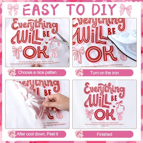 Yuntau 30 Pcs Coquette Bow Iron on Transfers Patches, Pink DTF Vinyl Decal - style: Coquette Bow