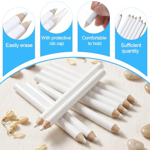 14Pcs Fabric Chalk Pencil for Sewing, Ymapinc Water Soluble White Pencil with Tip Caps, Tailors Marking Tools, Washable White Markers, Chalk for Dressmaking Quilting DIY Craft Supplies