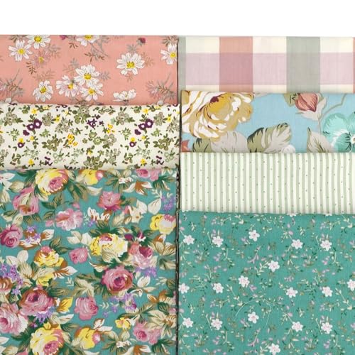 7 Pieces Cotton Fabric 18 x 22 Inches Precut Patchwork Fabric Set Fat Quarter Bundles for Sewing Quilting Crafting (Peony Lily) - color: Peony Lily