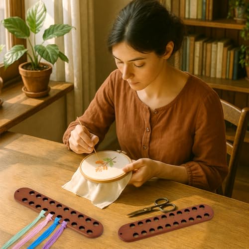 PH PandaHall 2pcs Embroidery Floss Organizer, 20 Hole Wooden Cross Stitch Thread Holder Storage Tool with Numeric Portable Thread Winding Plate for Cotton Thread Craft DIY Sewing Storage