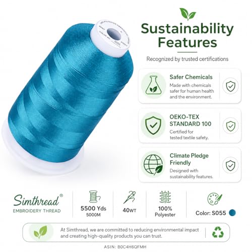 Simthread 5000M 40WT Polyester Embroidery Thread, Blue Satin S055 - color: BlueSatinS055