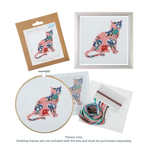 Trimits 3PK Cross Stitch Bundle – Counted Embroidery Kit, Beginner & All Level Starter Set, Complete with Instructions & Thread Children Wall Home DIY Décor – 13x13cm – Butterfly, Cat, Flowers - style: Butterfly, Cat, Flowers