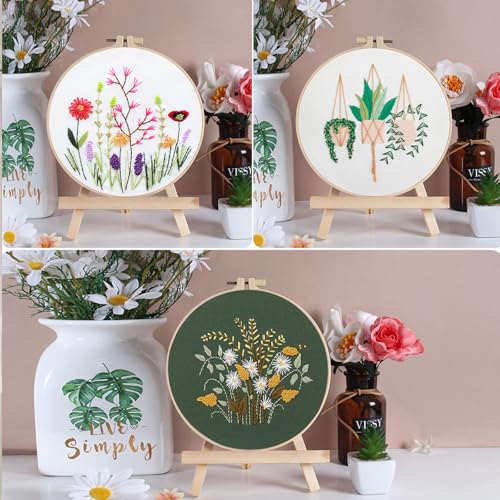 Offizon 3 Sets Embroidery Kit for Beginners Adult DIY Cross Stitches - color: Flower-D (3 Pack)