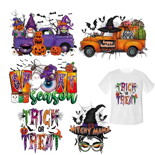 Halloween Iron on Patches for Clothing Pumpkin Witch Ghost Heat Transfer Sticker Decals 5 Sheets Cute Iron on Vinyl for T Shirt Jackets Jeans Backpacks A-Level Washable Stickers - color: Halloween