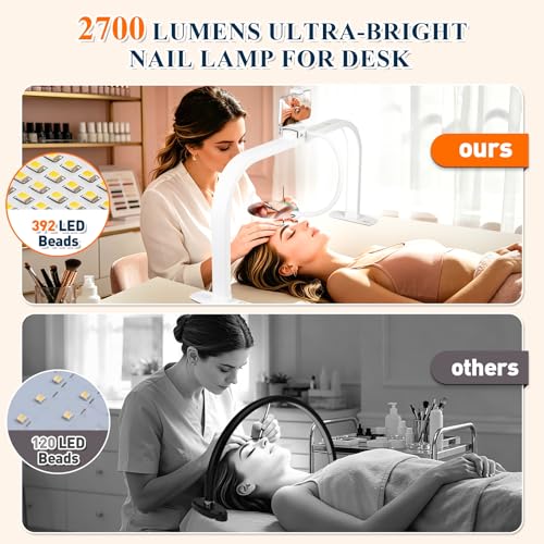 Half Moon Nail Desk Lamp with 5X Magnifier & Phone Holder - color: White