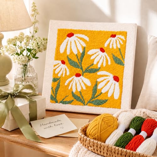 HRTHRT Punch Needle Kit for Beginners, 9.8" Frame Yarn Craft Set(Yellow) - color: Yellow