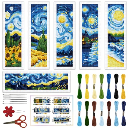 ORIGACH 6 Pack Van Gogh Starry Night Cross Stitch Kit - style: Swirling Night Sky