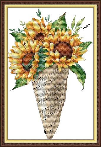 CaptainCrafts Cross Stitch Kits for Adults Stamped Sunflower Needlework - color: Note Bouquet Sunflower Flower, style: Stamped 11CT