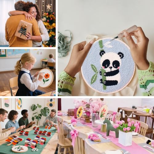 Punch Needle Kit for Adults Beginners - 3 Sets DIY Embroidery Starter Kit - color: 12-panda