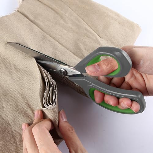 LIVINGO Fabric Scissors 9.5" Professional Sewing Shears All Purpose - color: Gray / Green, size: 9.5"