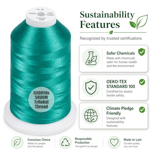 Simthread 5500Yds/5000M 40WT Polyester Embroidery Thread Teal Green 534 - color: Teal Green-534