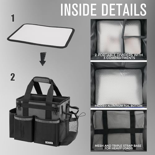 SCAVATA Compact Wearable Cleaning Caddy with Handle & Shoulder Straps - color: DarkGrey