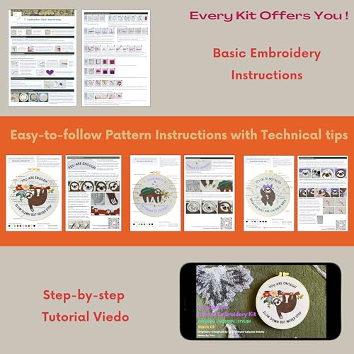 La glaneuse 3 Pack Embroidery Kit for Adult, Beginner Embroidery Kit of Positive Sloth Patterns with Positive Healling Quotes for Mental Healing - color: 3 Pack Positive Sloth