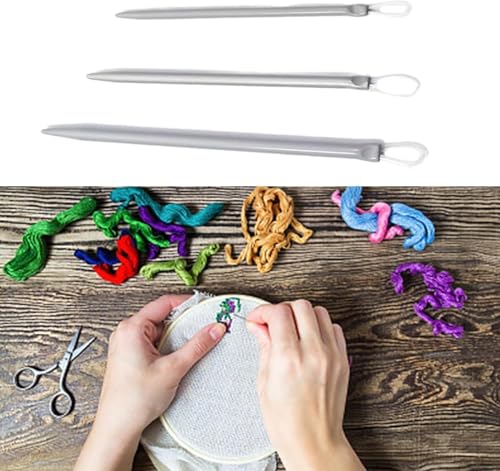 3Pcs Silver Nylon Wire Rope Threader Needle Big Eye Knitting Needle Weave for Sewing and Fabric Art Craft Accessory Yarn Needle Large Eye,Needle Threaders,Fit to Different Settings,Needlepoint