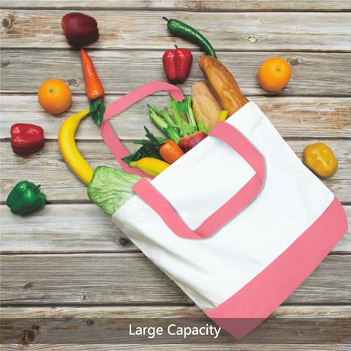 TOPDesign 1-Pack Super Strong Large 12oz Cotton Canvas Tote Bag, Reusable Grocery Shopping Cloth Bag, Fashionable Two-Tone Tote for Crafts, DIY Your Creative Designs - color: Rose Pink/White